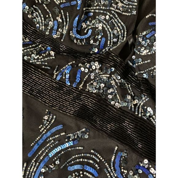 Aidan Mattox V-Neck Black Side Slit Sequined Dress 2 - Picture 5 of 11